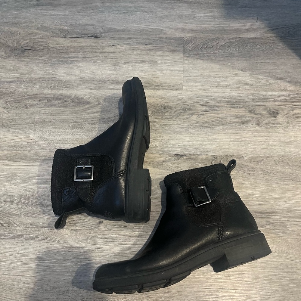UGG Black Leather & Suede Buckle Ankle Boots